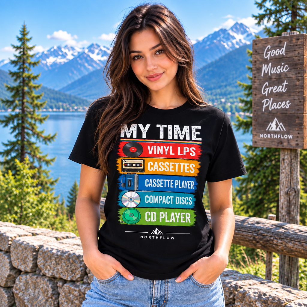 My Time Only Retro Nostalgia Graphic Tee CD, Cassettes, VHS, Limewire