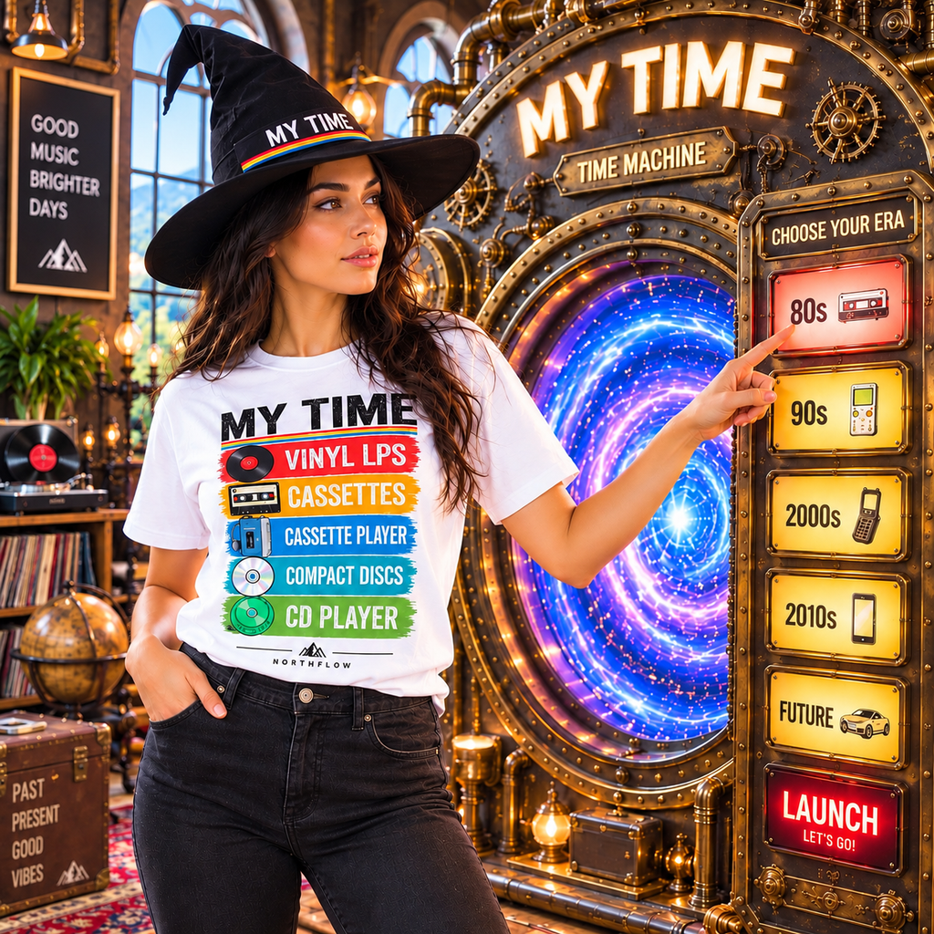 My Time Only Retro Nostalgia Graphic Tee CD, Cassettes, VHS, Limewire