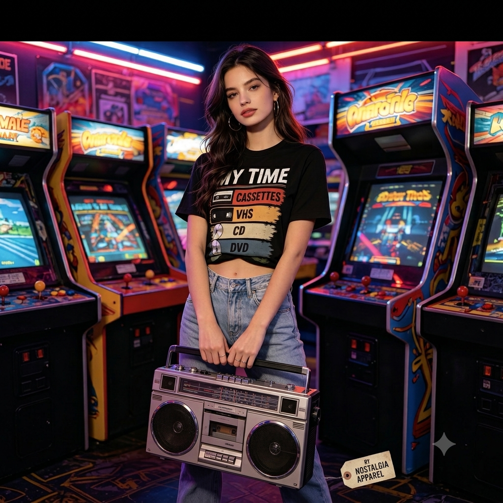My Time Only Retro Nostalgia Graphic Tee CD, Cassettes, VHS, Limewire