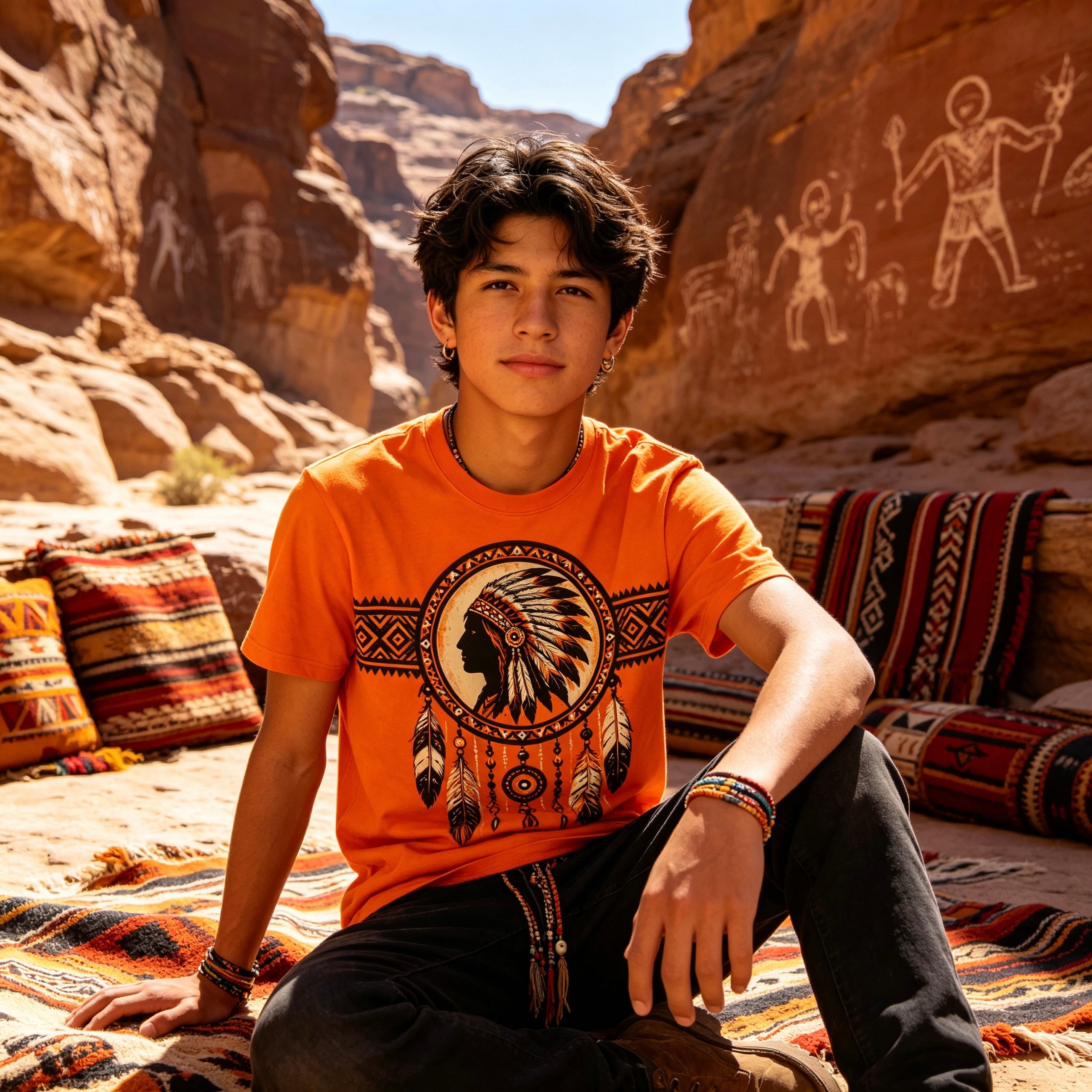 Authentic Indigenous Art Graphic Tee – Sacred Heritage Southwest T-Shirt